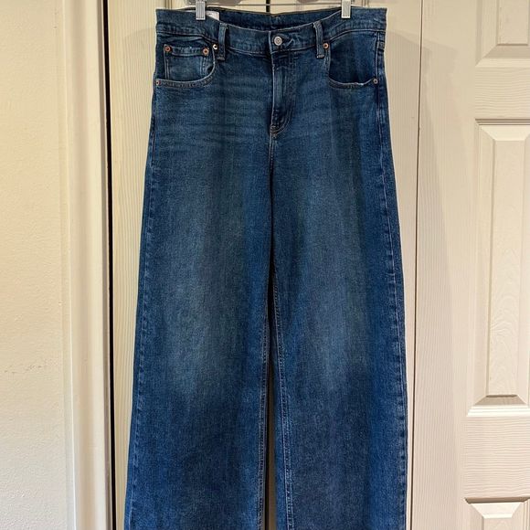 GAP High Rise Stride Jeans Dark Wash Stretch High Waisted Wide Leg 32 14 - Picture 6 of 12